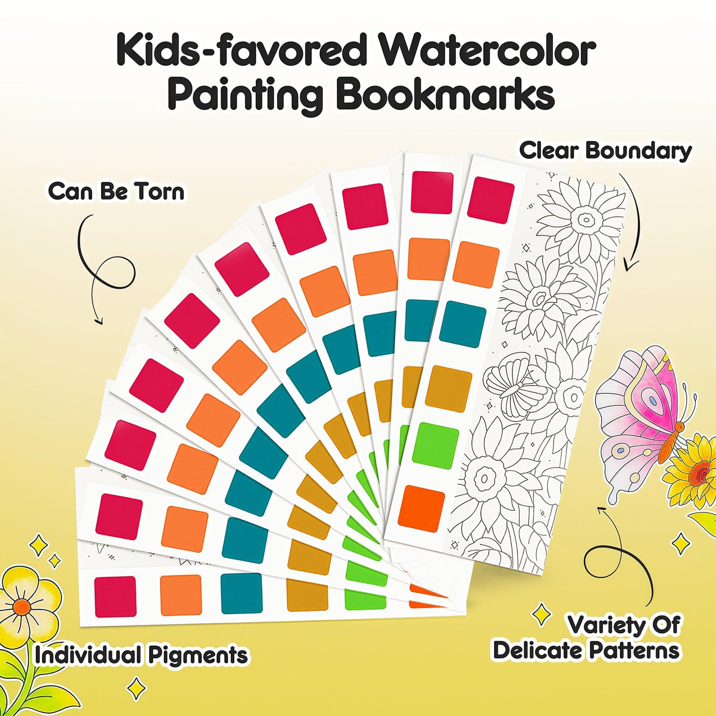 Watercolor Painting Coloring Books Pocket Watercolor Paint Bookmarks, Mess Free Paint with Water Set, Class Travel Activities Ar