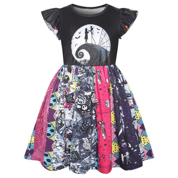 Xybxxt Girls Sally Costume Birthday Party Dress Halloween Cosplay Outfits(5-6 Years,Black)