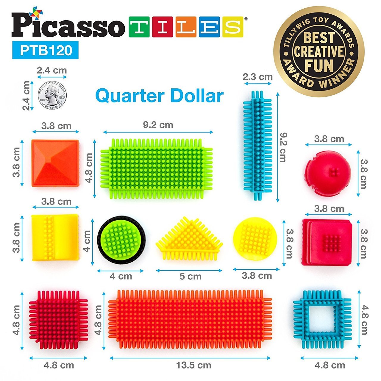 PicassoTiles 120pcs Hedgehog Building Blocks Set - Multicolored Plastic Construction Toy for Kids Age 3+ - Model PTB120
