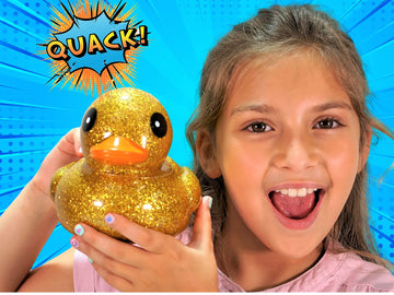 JA-RU Giant Glitter Rubber Ducks (2 Ducks Assorted) 7'' Large Rubber Duck. Kid Bath Toys. Stress Relief Fidget. Beach & Pool Toy