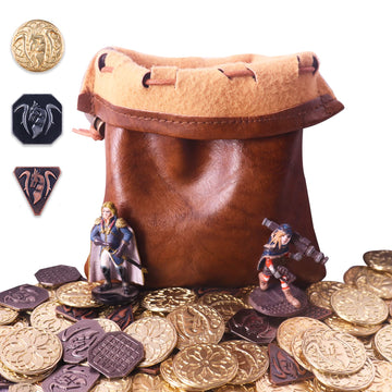 70Pcs Metal Dnd Coins & Pu Leather Bag, Contains 30 Gold, 20 Silver & 20 Copper Coins, Fantasy Board Game Tokens With Retro Leat