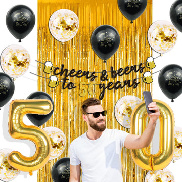 50Th Birthday Decorations Men, Happy 50Th Birthday Decorations With 40 Inch Gold 60 Number Balloons, Birthday Banner, Latex Ball