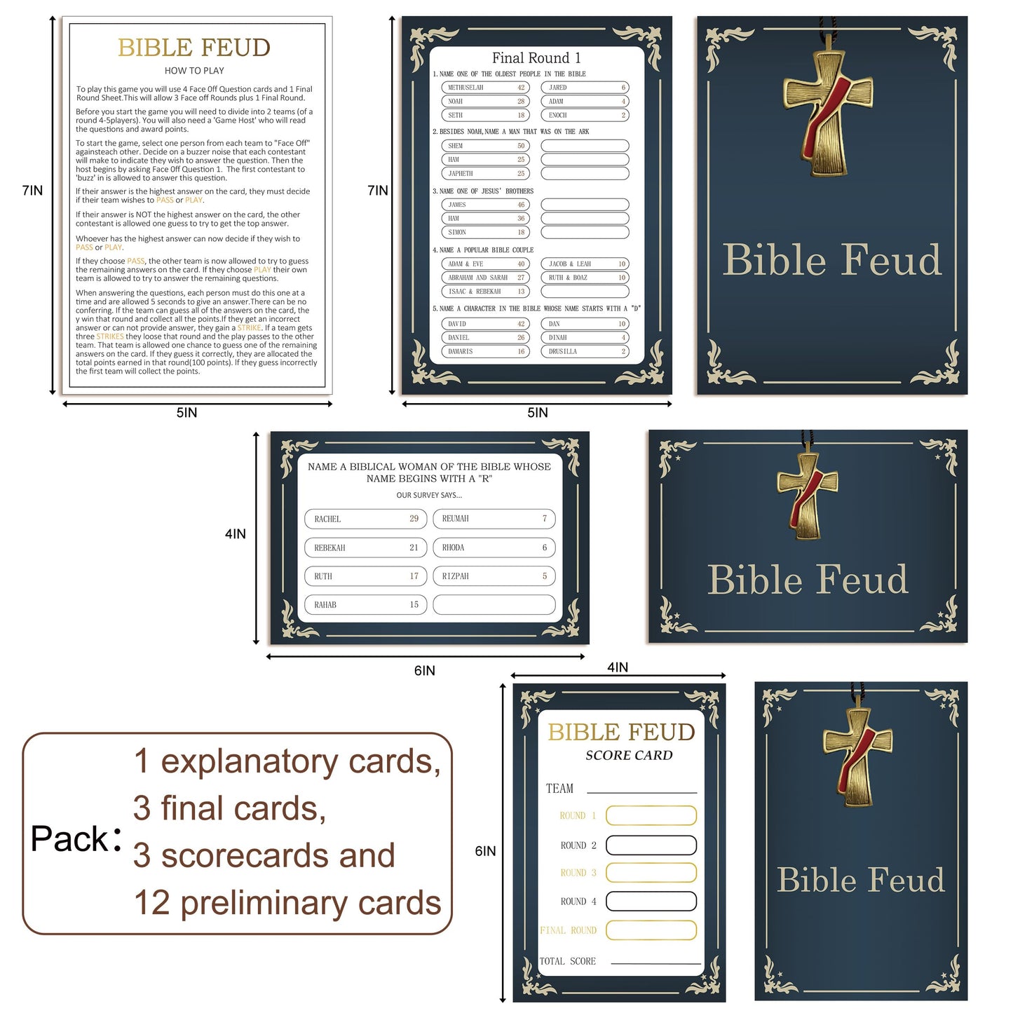 Tuiemie Bible Feud Quiz - Family Trivia Game, 5x7 & 4x6 Inches, Multicolor Paper Cards for Adults & Church Groups