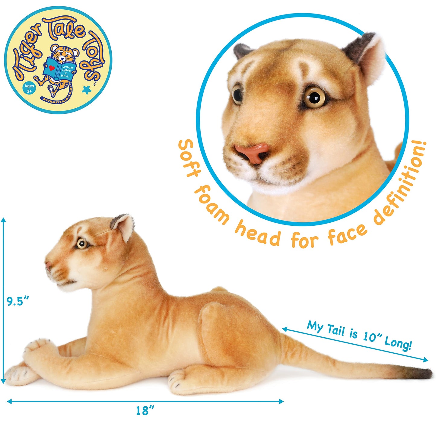 TigerHart 18" Monique The Mountain Lion Plush Stuffed Animal - White Polyester