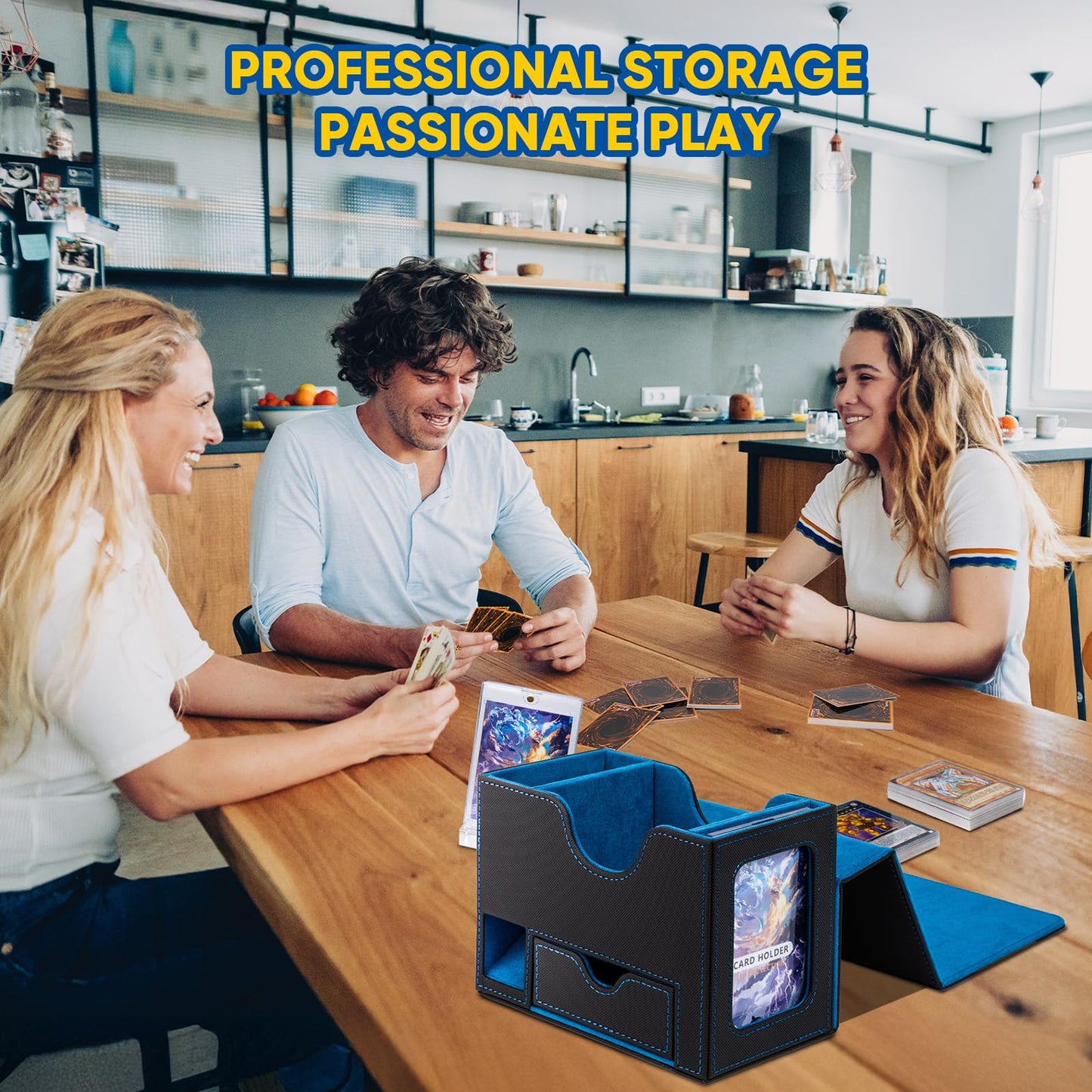 Flooyes Mtg Commander Deck Box, Card Storage Box Fits 100 Double-Sleeved Cards, 35Pt Card Brick, Dice Tray & Dice Pool, Pu Leath