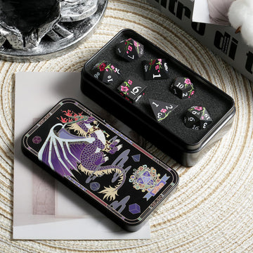 Metal Dice Set D&D, DNDND 7 PCS Flower Metallic DND Dice Set with Grogeous Gift Case for Dungeons and Dragon Tabletop Game (Matt
