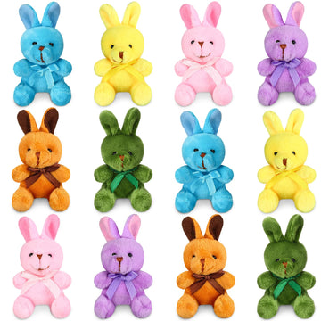 Chivao 24 Pack Easter Mini Plush Bunnies Easter Bunny Stuffed Animal 3.5'' Tiny Small Colored Soft Rabbit Doll For Eggs Filler B