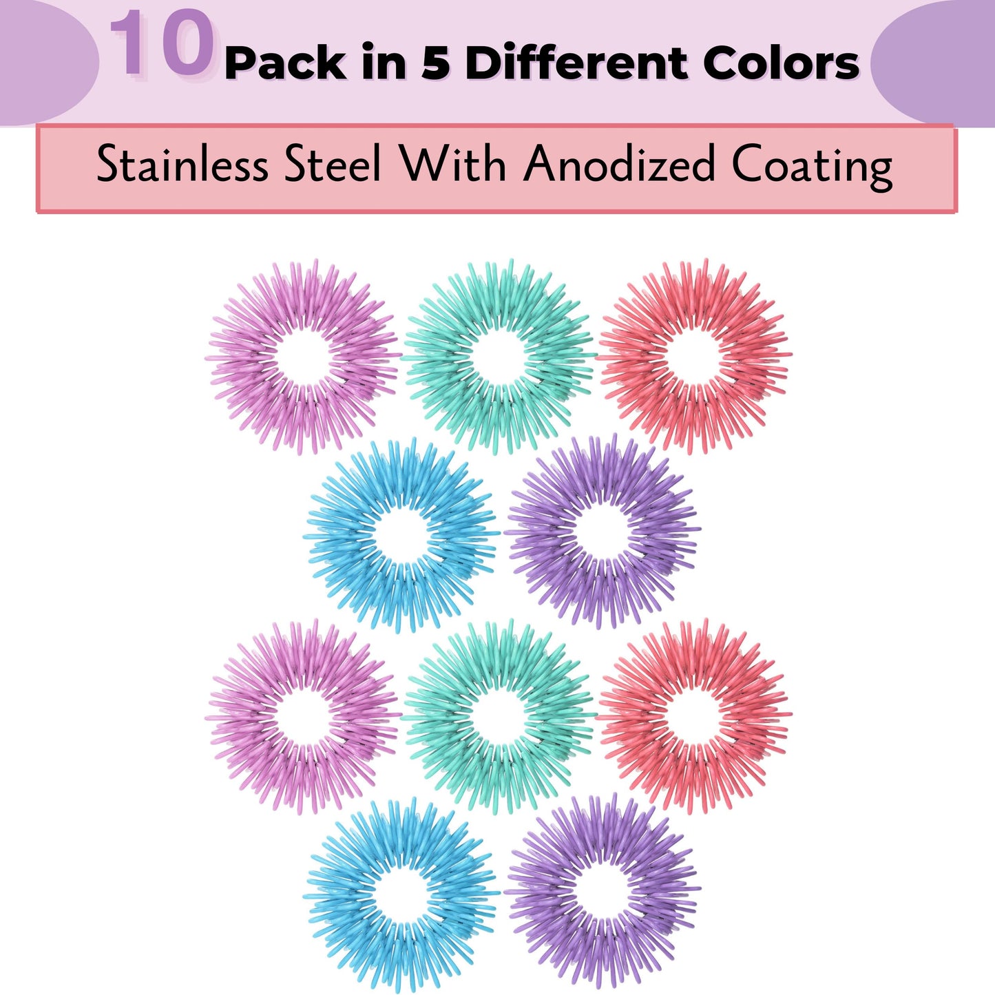 Mr. Pen- Spiky Sensory Rings, 10 Pack, Pastel Colors, Stress Relief Fidget Sensory Toys, Fidget Rings, Fidget Ring for Anxiety,