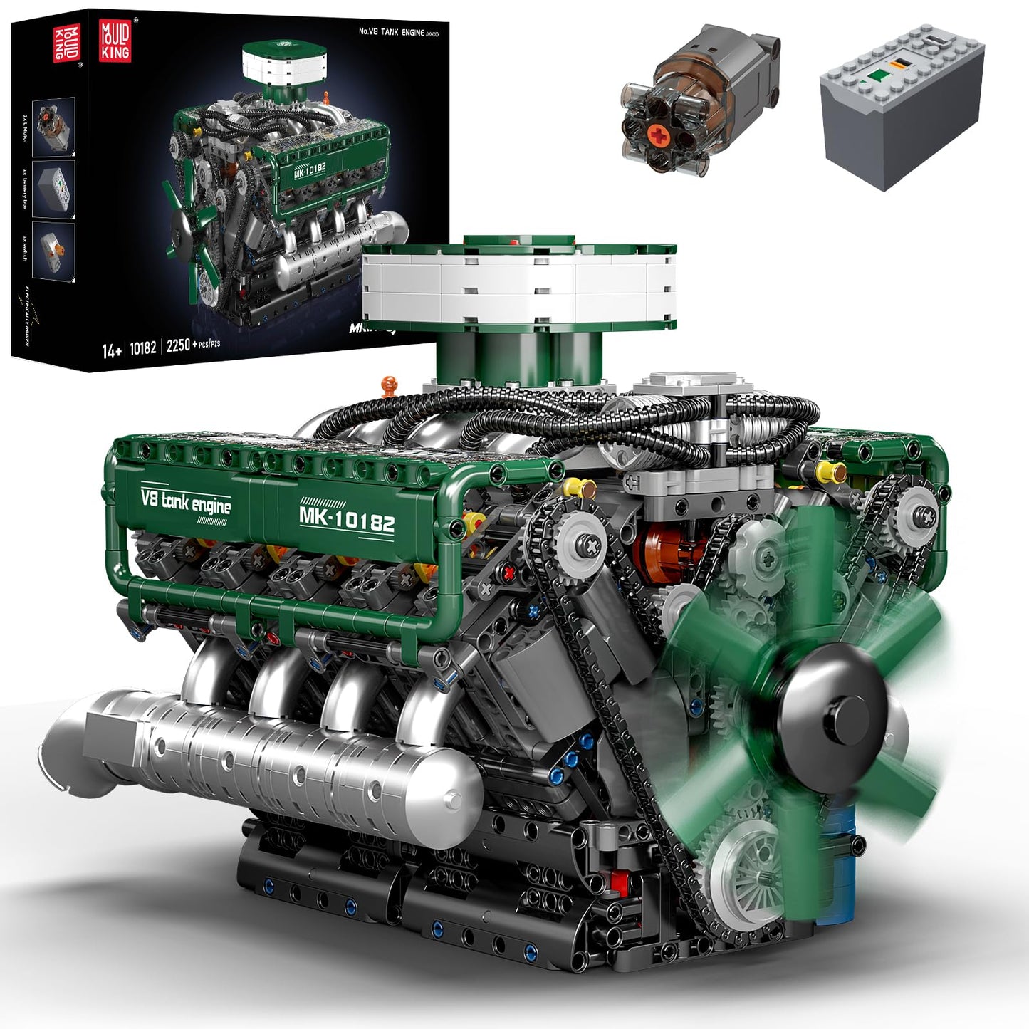 Mould King 10182 V8 Engine Model Kit - Build Your Own V8 Tank Engine Building Block with Battery Box  DIY Collectable 8-Cylinder Combustion Engine Model Toys for Kids/mature-themed 14+Years (2250+PCS)