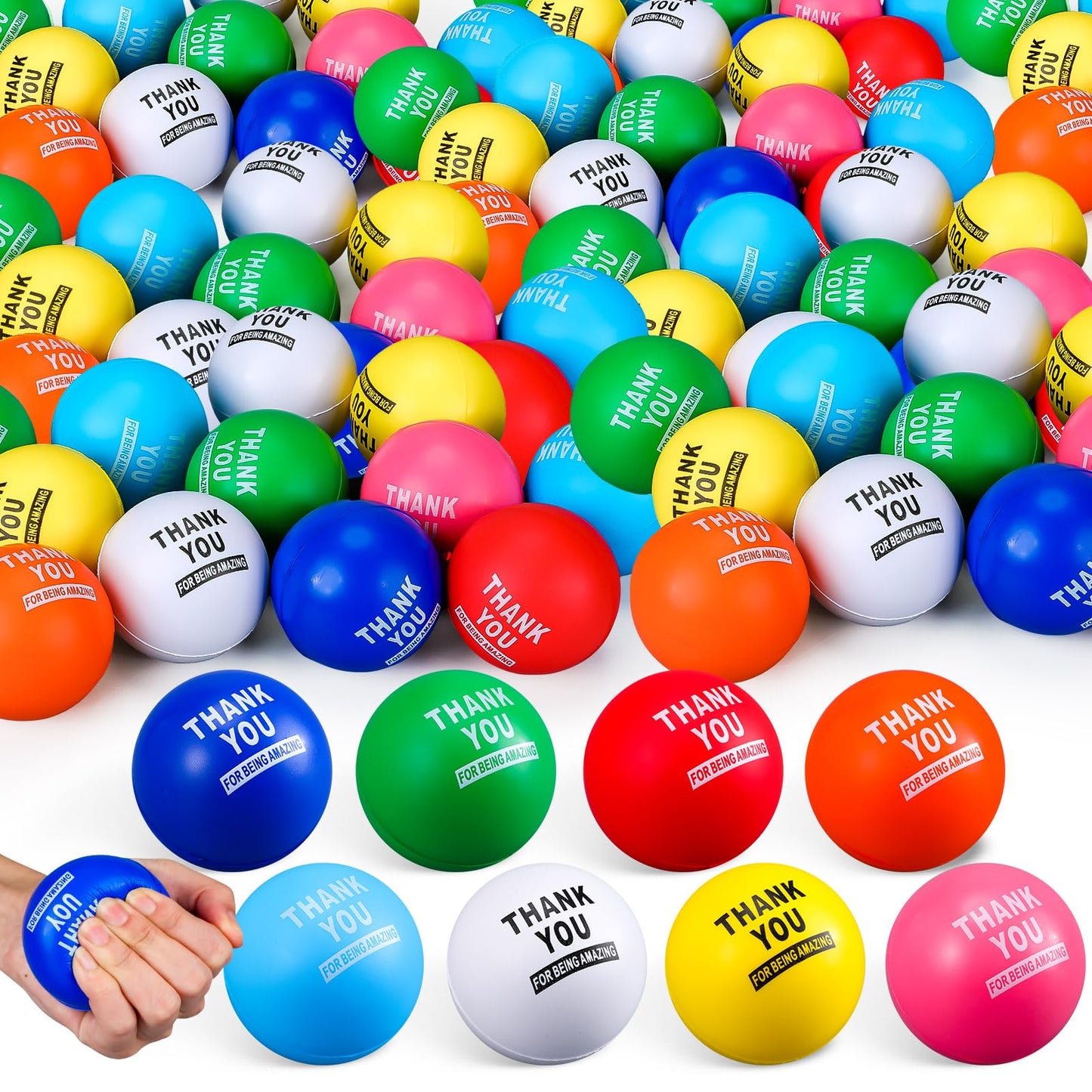 Lenwen 50 Pcs 2.5 Inch Inspirational Colorful Stress Squeeze Balls Pack Motivational Anxiety Relief Small Foam Balls for mature-themed Girls Boys Employee Gifts (Thank You for Being Amazing)