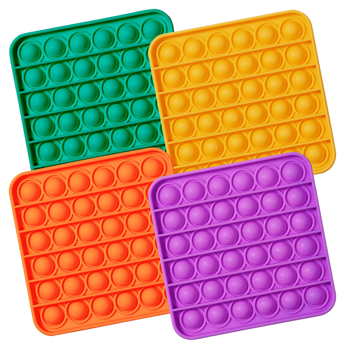 Spatlus Push Pop Bubble Fidget Sensory Toy, 4Pack Push Pop Fidget Toy, Square, Purple, Orange, Mint Green, Yellow