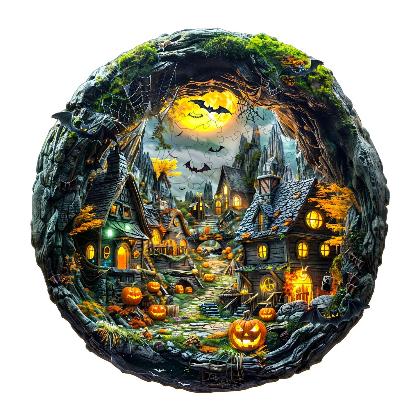 Jigfoxy Wooden Puzzle for mature-themeds  Halloween Night Jigsaw Puzzles for mature-themed  Unique Animal Shape Wood Cut Puzzles  Christmas Thanksgiving Gifts for Friends Family (M-11.4 * 11.3in-195pcs)