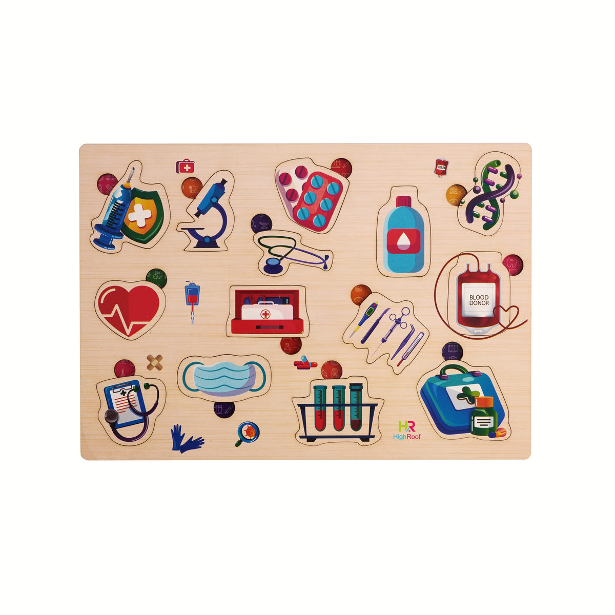 XH TOYS Wooden Puzzle Medical Equipments Learning Montessori Toy for Kids Medical Jigsaw Puzzle Wooden Puzzles for Toddlers Wood
