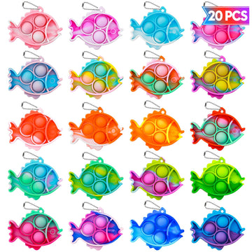 Pop Fidget Toys Bulk Its Birthday Party Favors For Kids 20 Pcs Cute Fish Mini Pop Keychain It Fidget Toy Packs Fidgets For Classroom Prizes For Kids Christmas Stocking Stuffers For Kids Sensory Toys