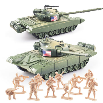 Maozyhomie 1:72 U.S Army Tank And Army Men Military Toys, 2Pc Us Tank-3 Models With 10Pc Toy Soldiers, Olive Drab Green Toys Pla
