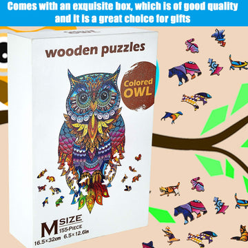 Sumind Owl Wooden Jigsaw Puzzles For Adult Original Wooden Jigsaw Puzzles Animal Shape 155 Pcs 6.5'' X 12.6'' Colorful Owl Funny