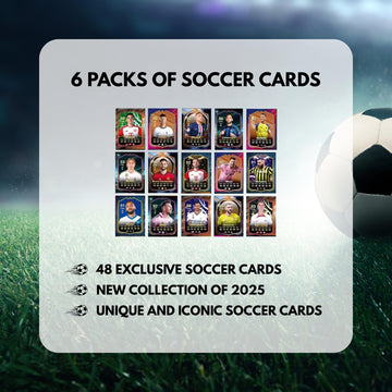 Soccer Trading Cards 2025 | 6 Packs - 48 Collectible Cards for Fans Mystery Cards Packs Contain Random enhanced Cards in Each Set - Try & Collect Them All - Great Gift!