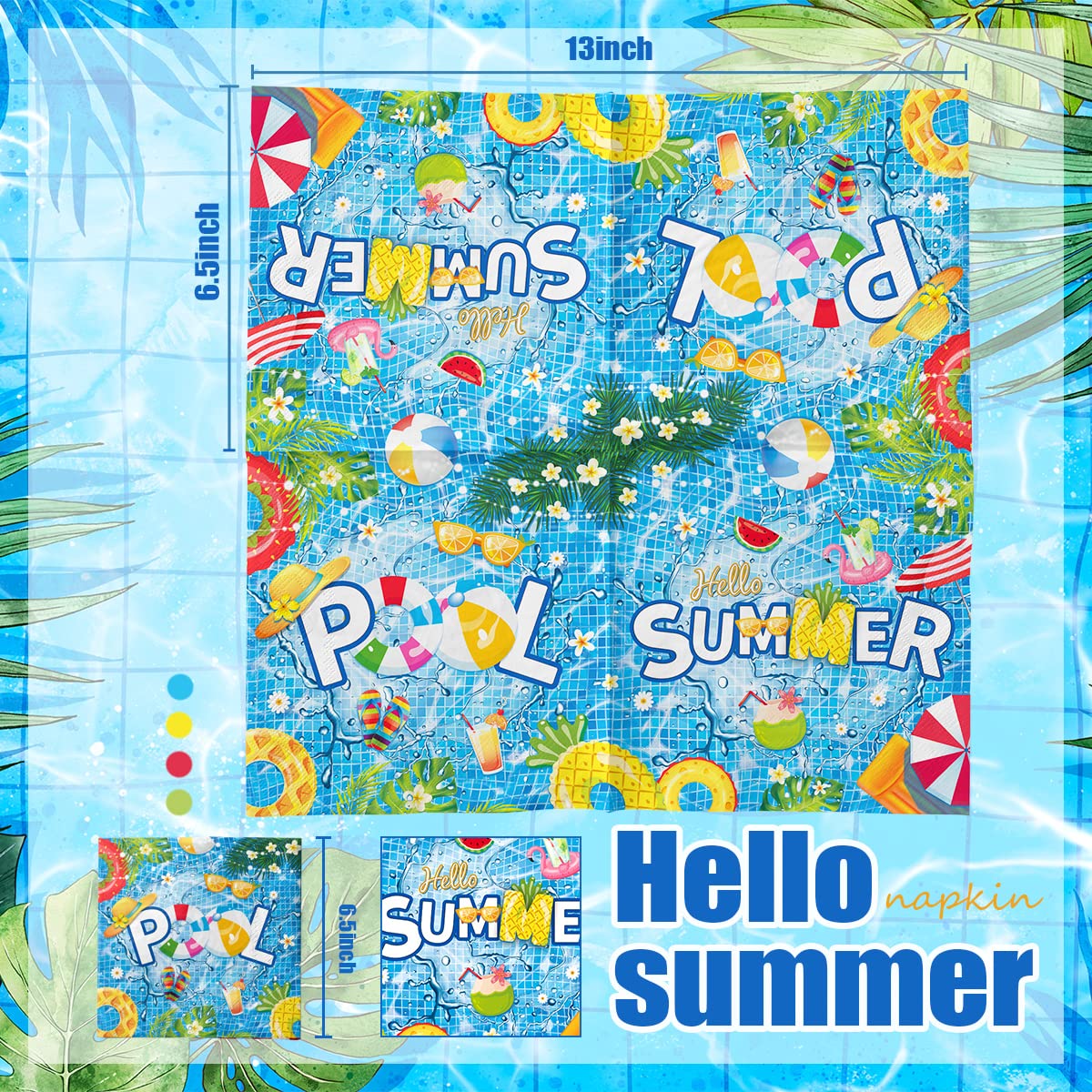 Pool Party Supplies-40Pcs Summer Napkins Pool Party Theme Disposable Paper Napkins Hello Summer Hawaiian Beach Swimming Decor Fo