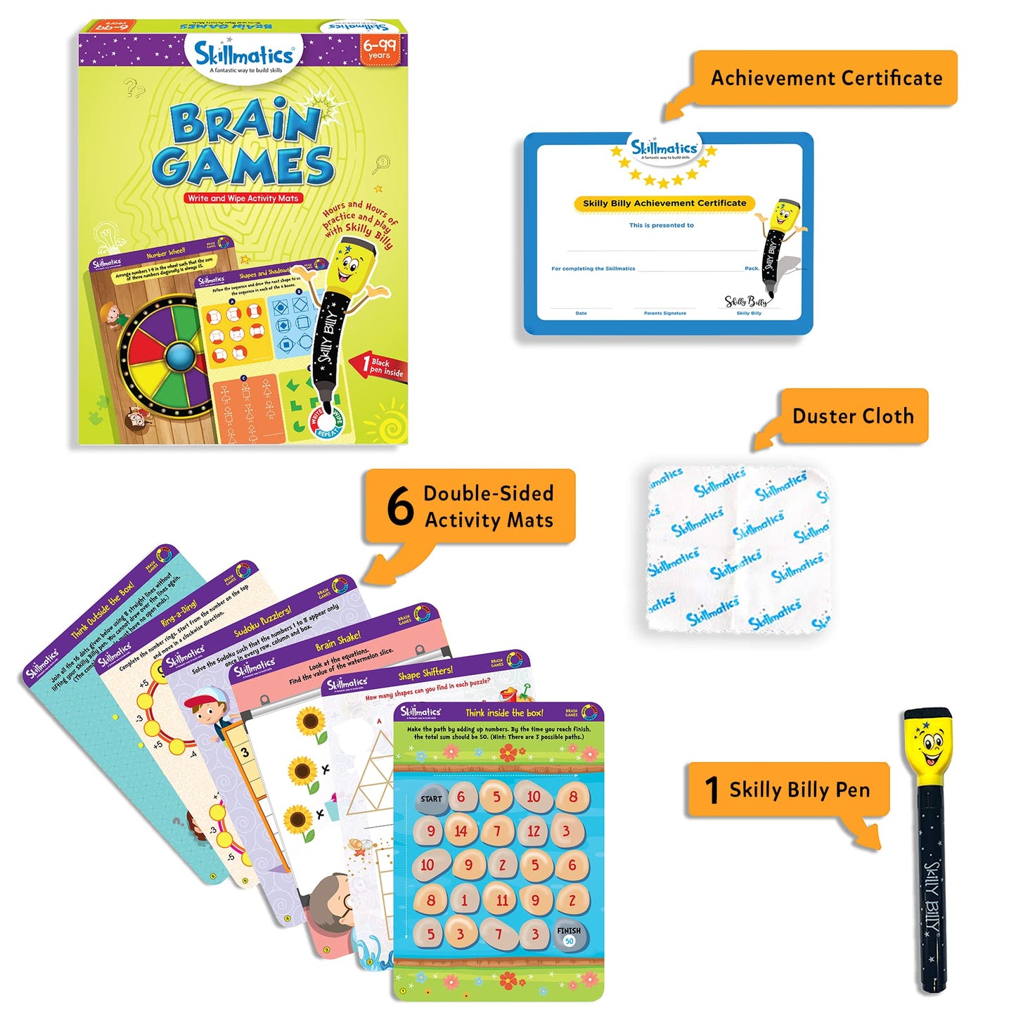 Skillmatics Educational Game - Reusable Activity Mats, Dry-Erase Marker, Multicolour, One Size, Ages 6 and Up, Model SKILL04BGS