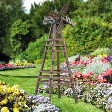 Vingli Outdoor Yard Windmill, Wooden Wind Spinner For Garden Yard Lawn Patio Decoration (Carbonized Wood, Medium)