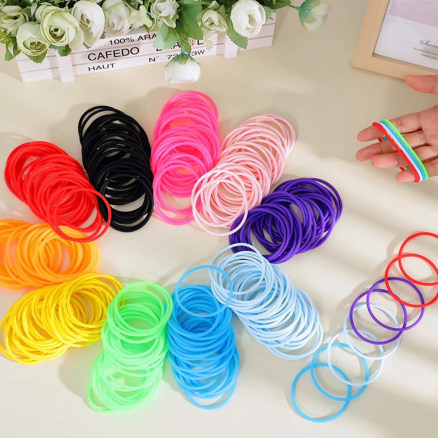 Hotop 100 Pcs 80s Multicolor Silicone Jelly Rubber Bracelets Hair Ties Women, Mixed Style, Random Color
