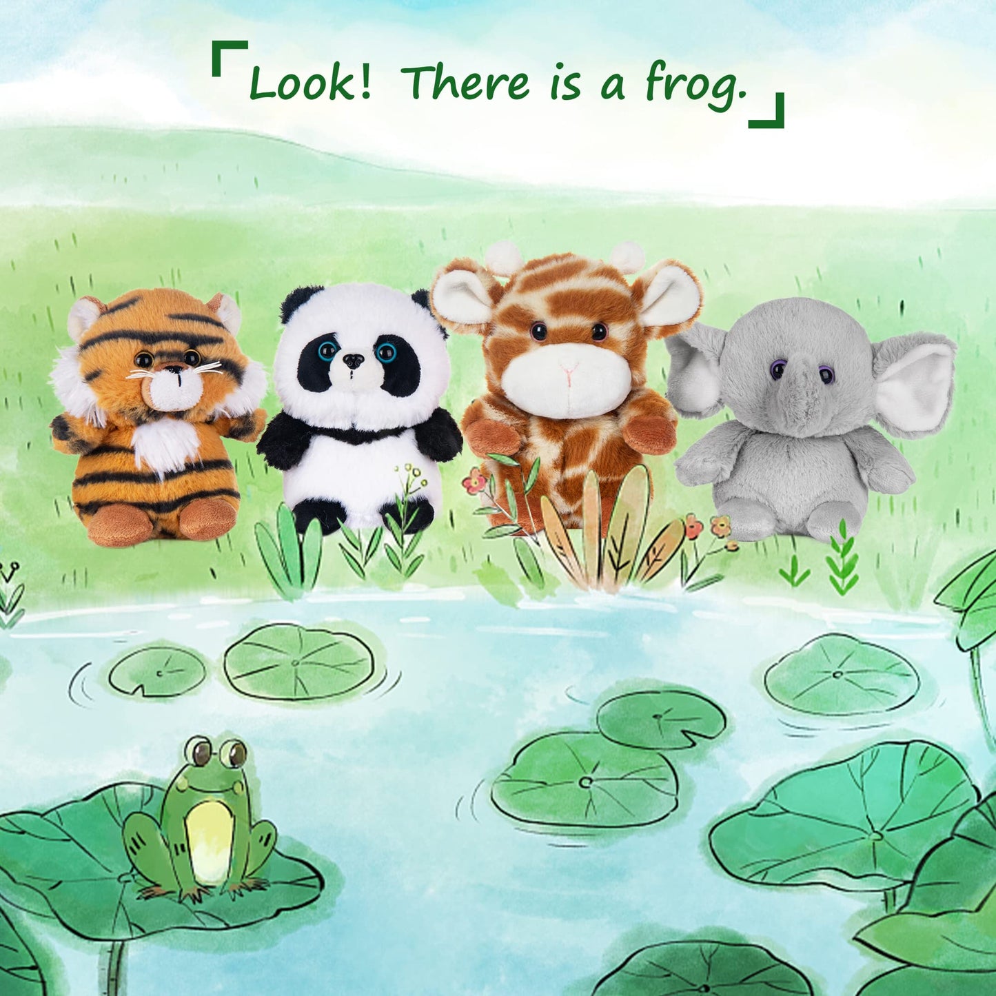 My Oli 5'' Forest Animal Plush Set - Panda, Elephant, Giraffe & Tiger Bundle For Kids & Babies (Pack Of 4)