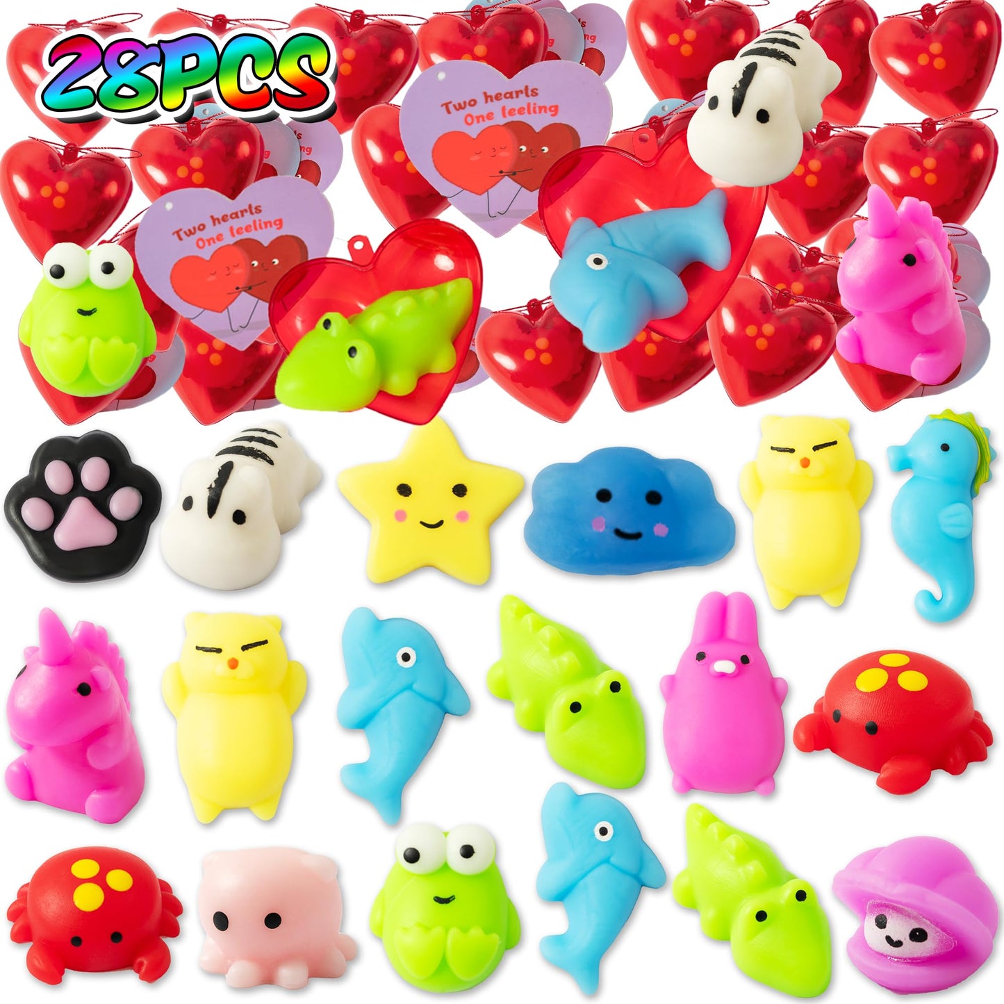 Valentines Day Cards For Kids School 28 Pcs Mochi Squeeze Toys Set For Classroom Prizes Party Squishies Bulk Stress Relief Rando
