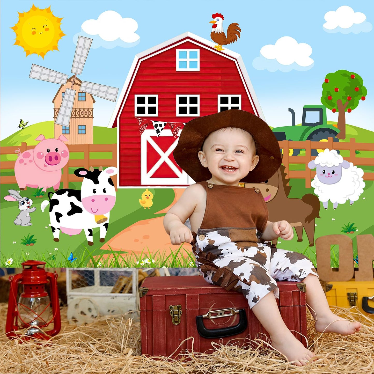 Avezano Farm Animals Backdrop Red Barn Farmhouse Birthday Party Banner Decorations Barnyard Animals Baby Shower Boys Girls Birth