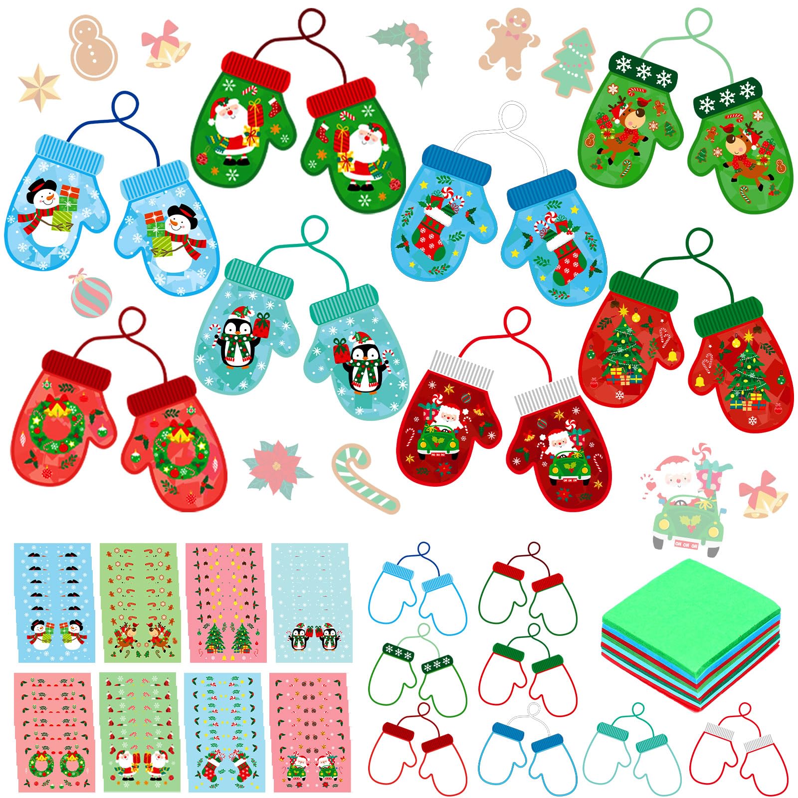 DoubleFill 48 Pcs Winter Gloves Suncatchers Craft Kits Ornaments DIY Stained Glass Effect Tissue Paper Kits Bulk for Window Deco