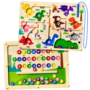 Umereact 2 In 1 Magnetic Color And Number Maze Double-Sided Abc Alphabet Puzzles Board Magnet Dinosaur Counting Maze Preschool L