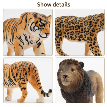 Toymany 8Pcs 2-5' Plastic Jungle Animals Figure Playset Includes Baby Animals, Realistic Lion,Tiger,Cheetah,Black Panther Figurines With Cub, Cake Toppers Christmas Birthday Toy Gift For Kids Toddlers