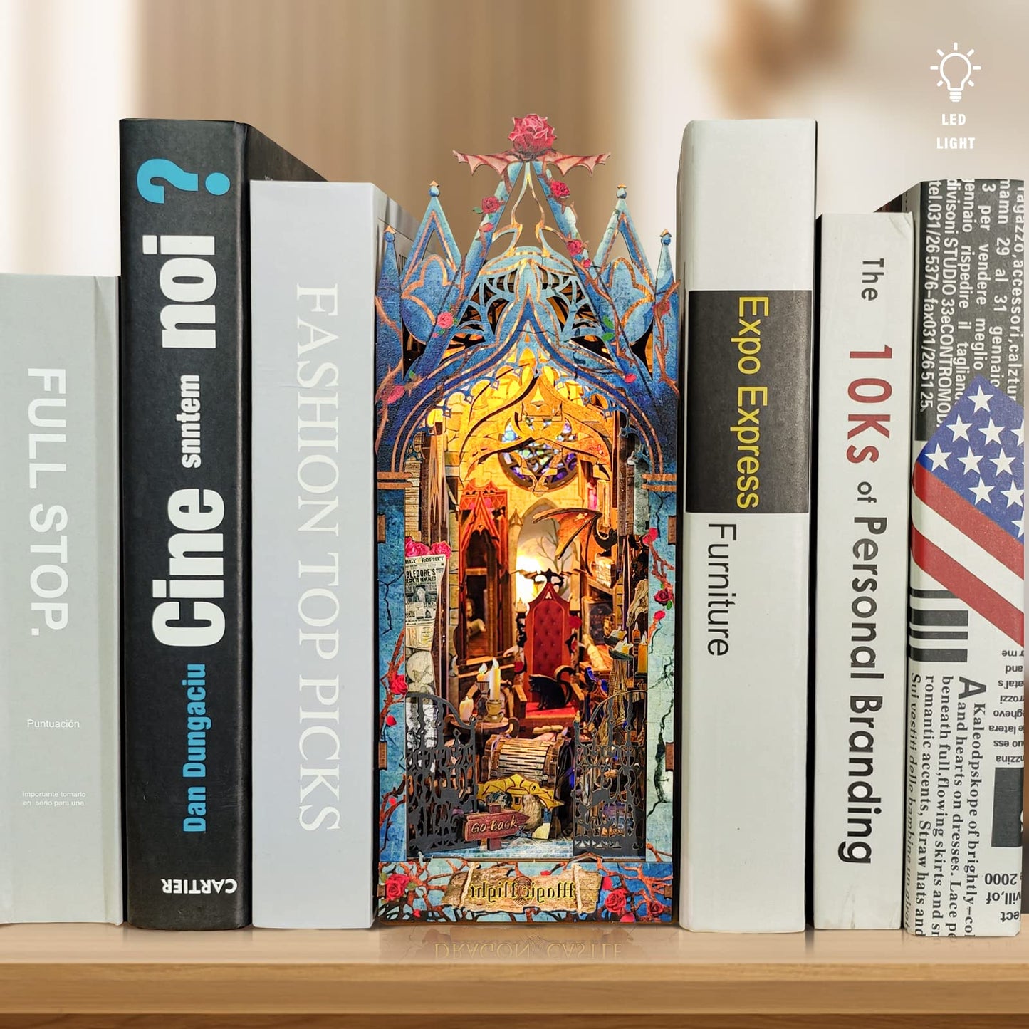 Kisoy Book Nook Kit, 3D Wooden Puzzle Booknook Build Bookshelf Decor, DIY Miniature House Kit for Adults and Teens, Mini House A