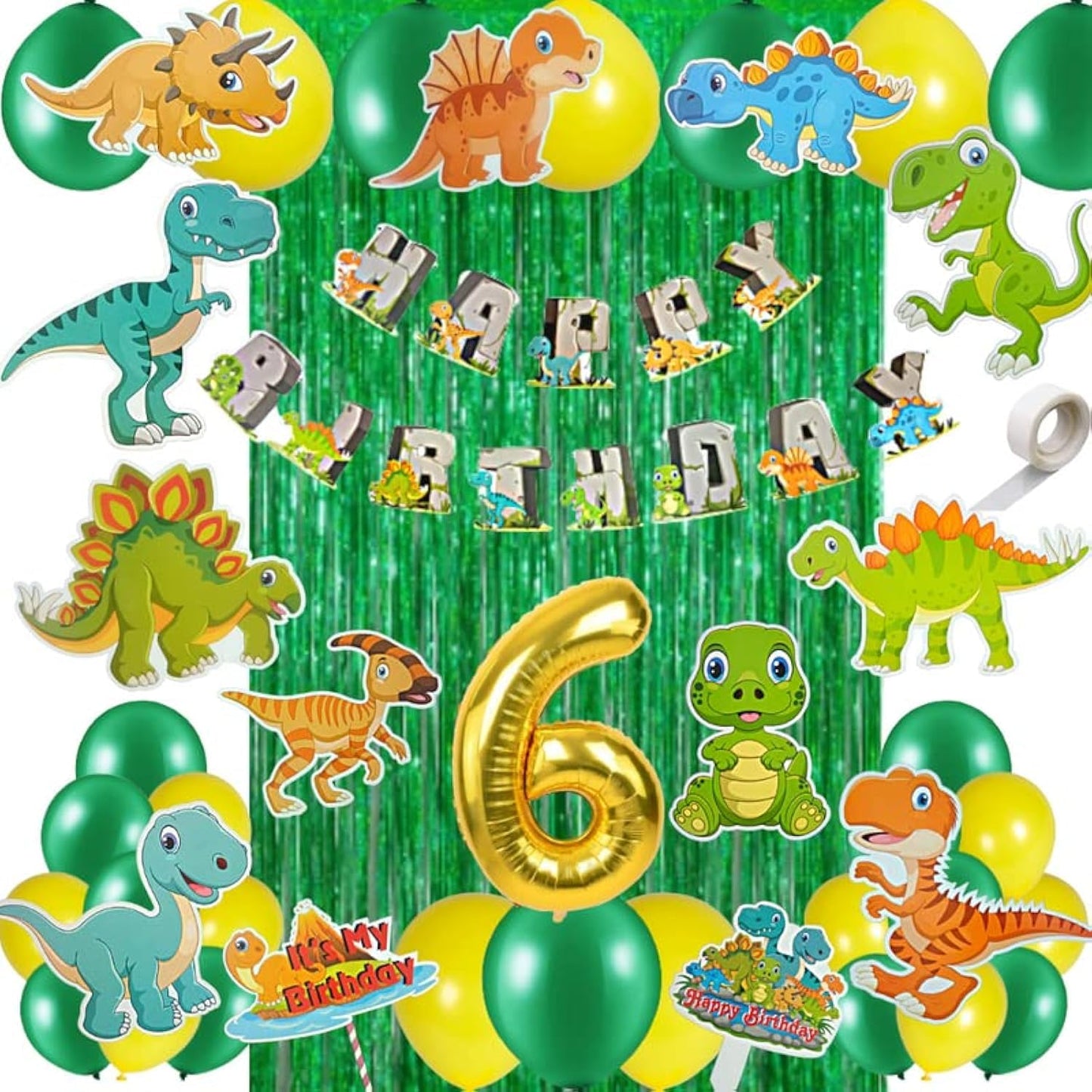 Fi  Flick In 50 Pcs 6Th Birthday Jungle Theme Decoration For Boys Dinosaur Safari Animals Curtain Cutouts Dino Animal Banner 6T