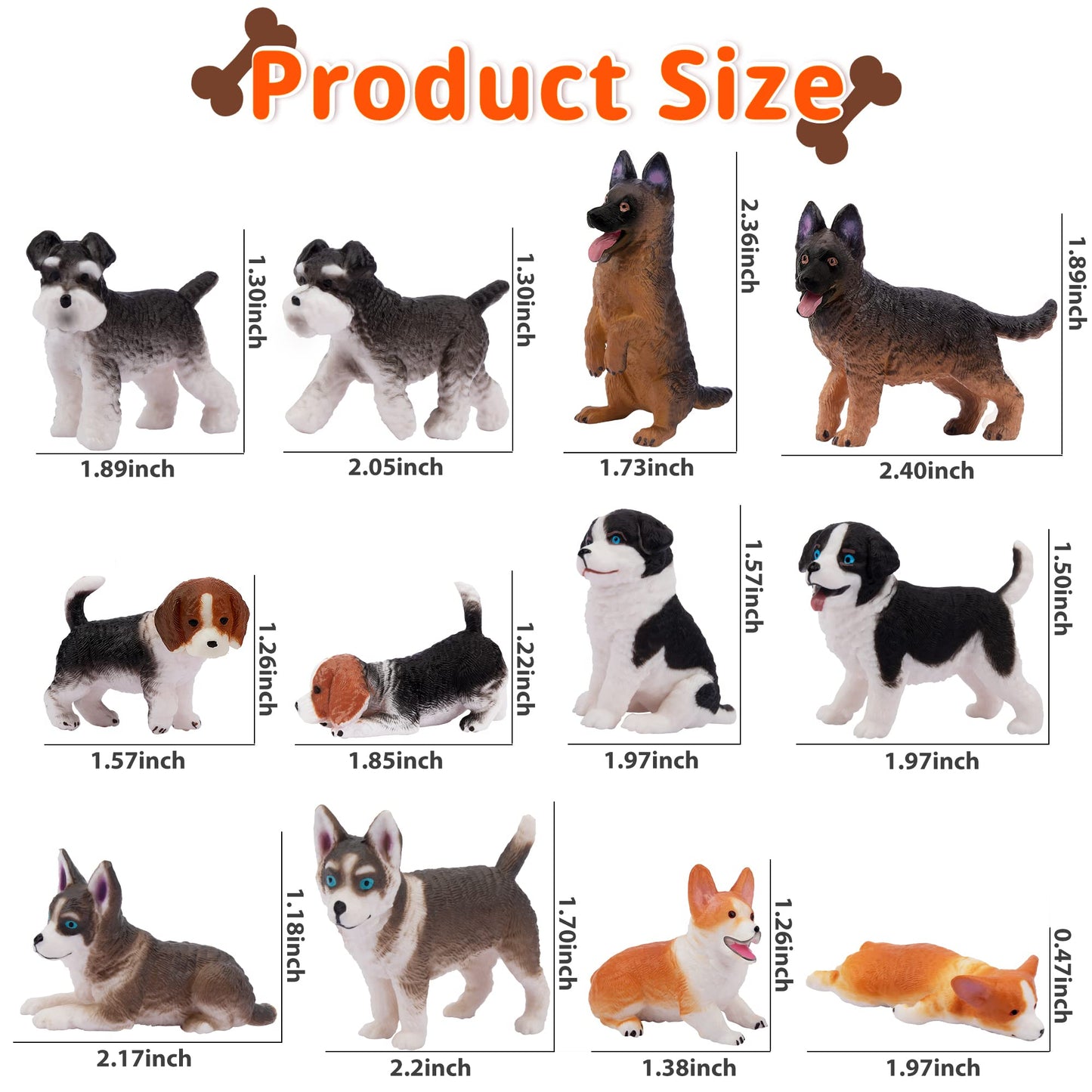 Eyscota 12Pcs Dog Figurines Playset, Realistic Detailed Plastic Puppy Figures, Hand Painted Mini Dog Figures Toy Set Cake Topper