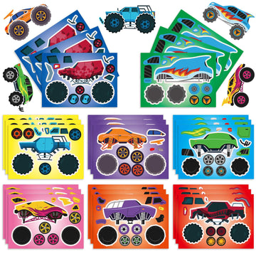 24 Sheets 8.3''  5.9'' Make Your Own Monster Truck Stickers For Toddlers Kids Party Favors, Make A Face Stickers For Kids Activi