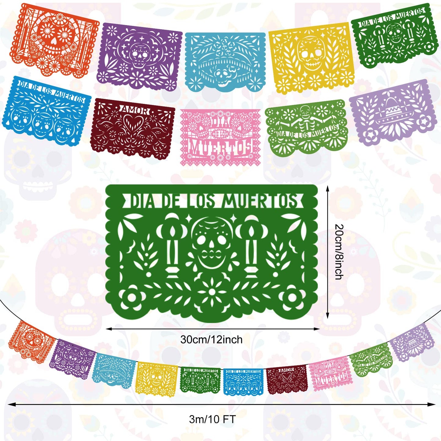 60 Pieces Mexican Party Banners Altar De Ofrendas Supplies Kit Dia De Los Muertos Day of The Dead Decoration Cinco de Mayo Papel