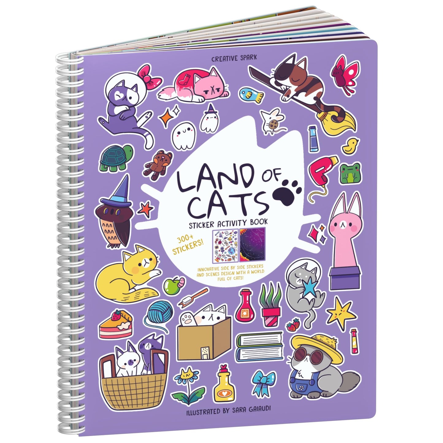 Land Of Cats Sticker + Coloring Book (300+ Cat Stickers For Kids & 8 Scenes) By Cupkin - Side By Side Activity Book Design - Cat