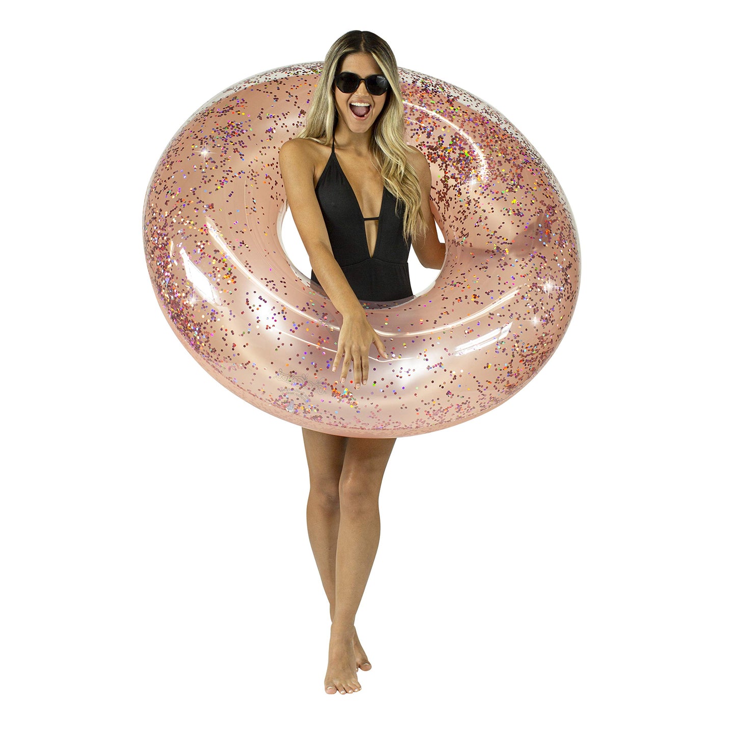 PoolCandy Jumbo Pool Tube, 48, Rose Gold Glitter