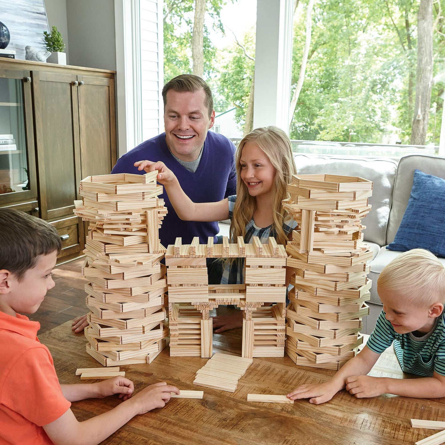 MindWare KEVA Structures 400 Plank Wooden Building Blocks Set - Includes 400 Pine KEVA Planks  Canvas Storage Bag and Full-Color Idea Book