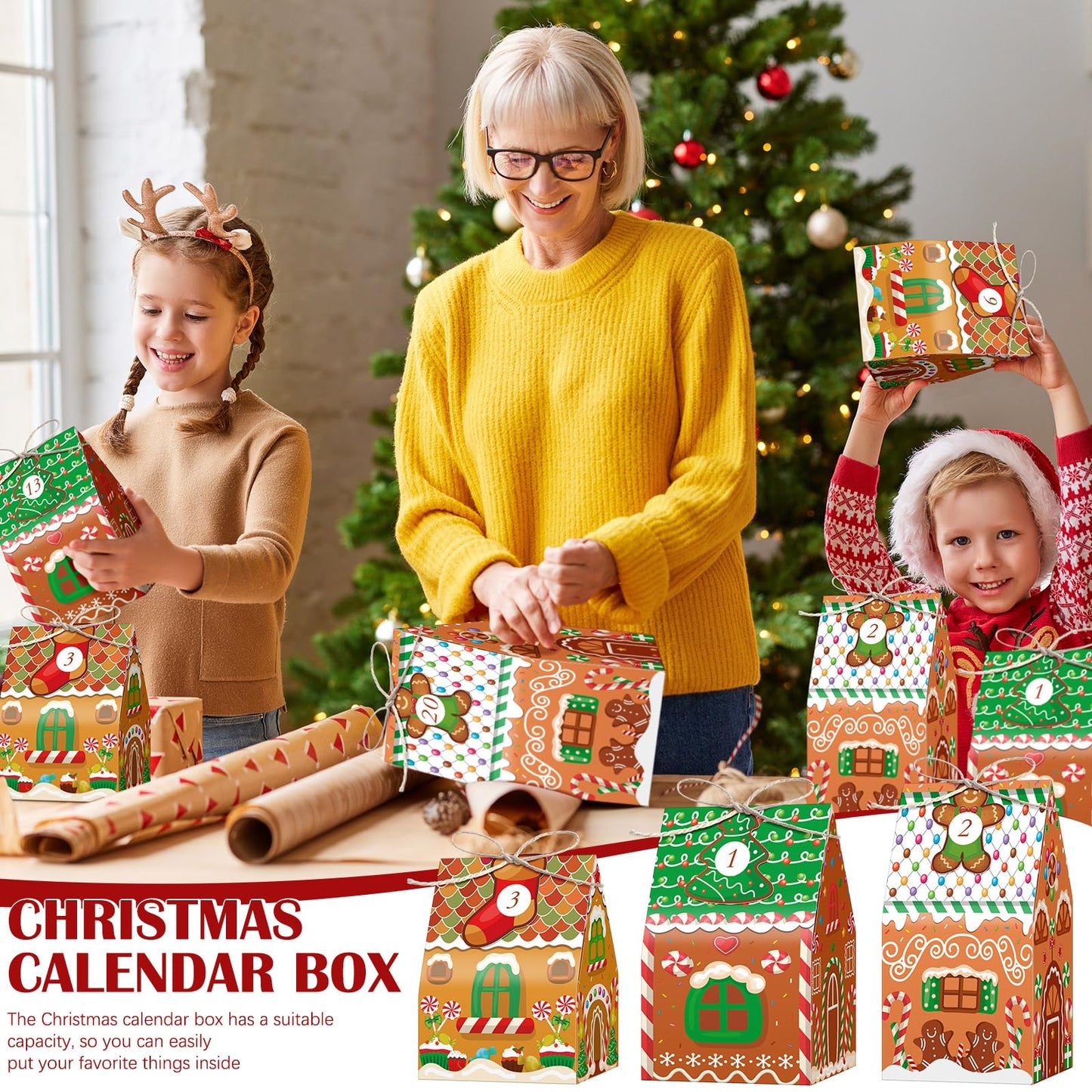 Woanger 24 Empty Advent Calendar Boxes To Fill, Christmas Advent Calendar 24 Days Advent Countdown Gift Boxes Christmas Gingerbr