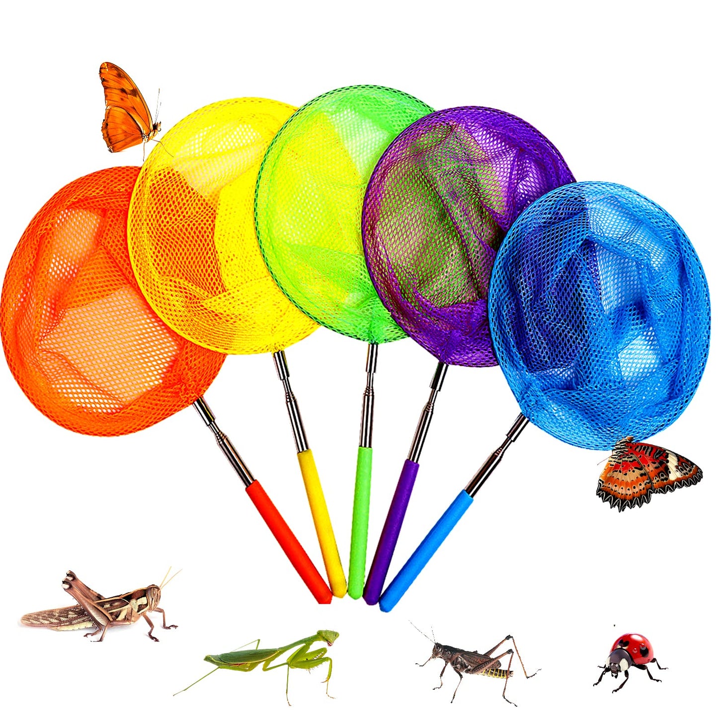 Kids Telescopic Butterfly Fishing Nets For Kids Catching Insect Net Outdoor Tools For Catching Bugs Fish Insect Ladybird, Extendable 34 Inches And Anti Slip Grip