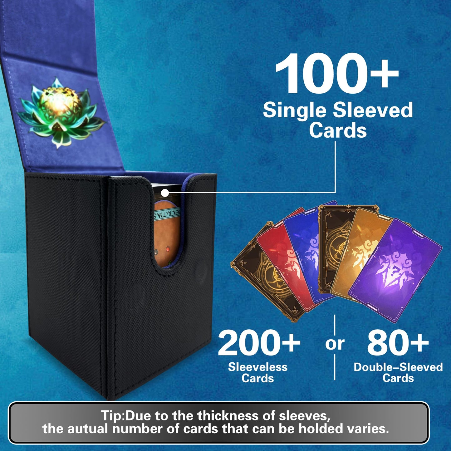 PROMAXIBINDER MTG Commander Deck Box  Fits 100 Single Sleeved Cards  Strong Magnet Magic Gathering Deck Box  PU Leather Trading Card Storage Box for TCG  CCG  MTG Cards (Black)