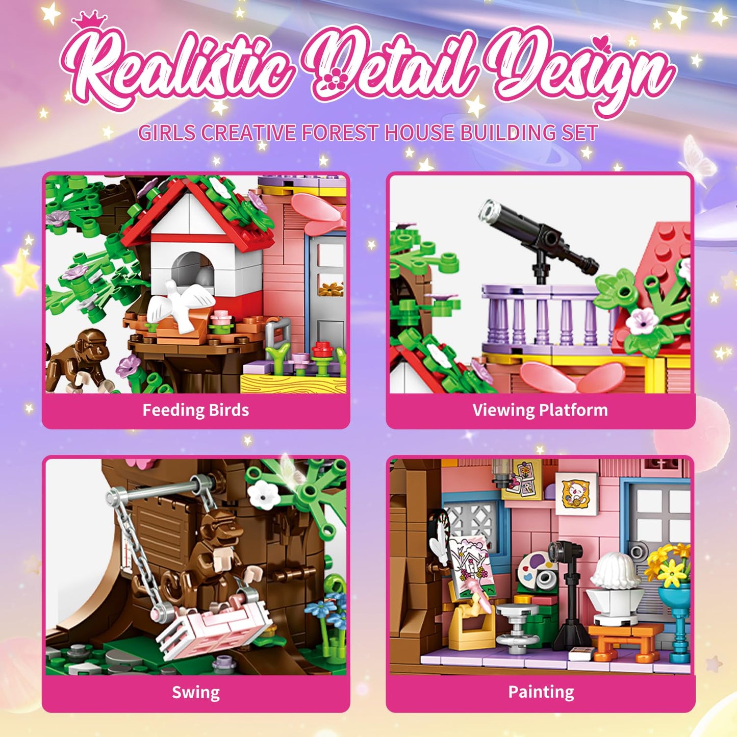 Wingift 840 Piece Tree House Building Sets,Girls Creative Forest House Building Blocks Kit,Stem Friends Friendship Tree House With Swing Animals Flowers,Christmas Birthday Gifts For Girl Boy Age 6-12+