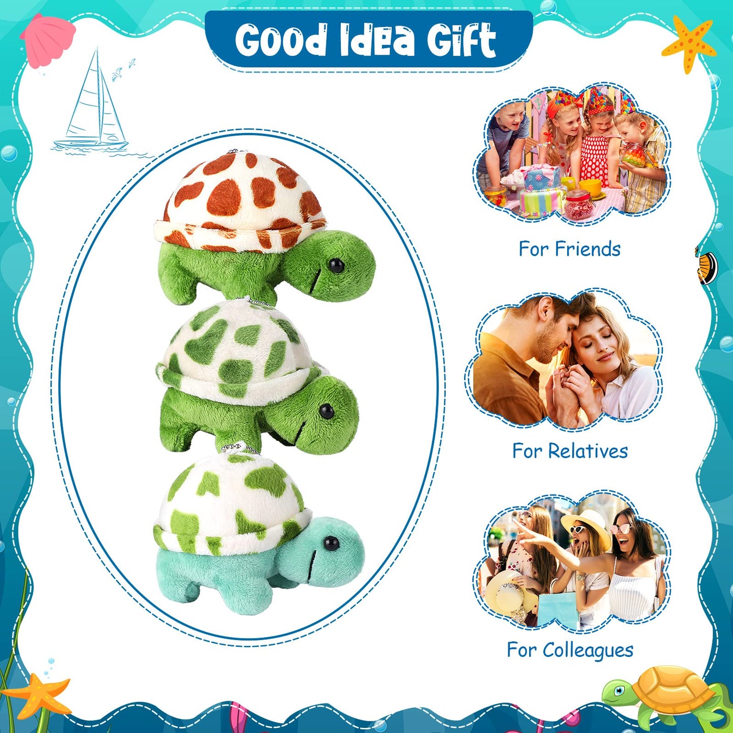 Zomiboo 12 Pcs Mini Animal Plush Toys Dolphin Sea Turtle Stuffed Animals Small Tiny Ocean Mini Plush Toys For Keychain Decoratio