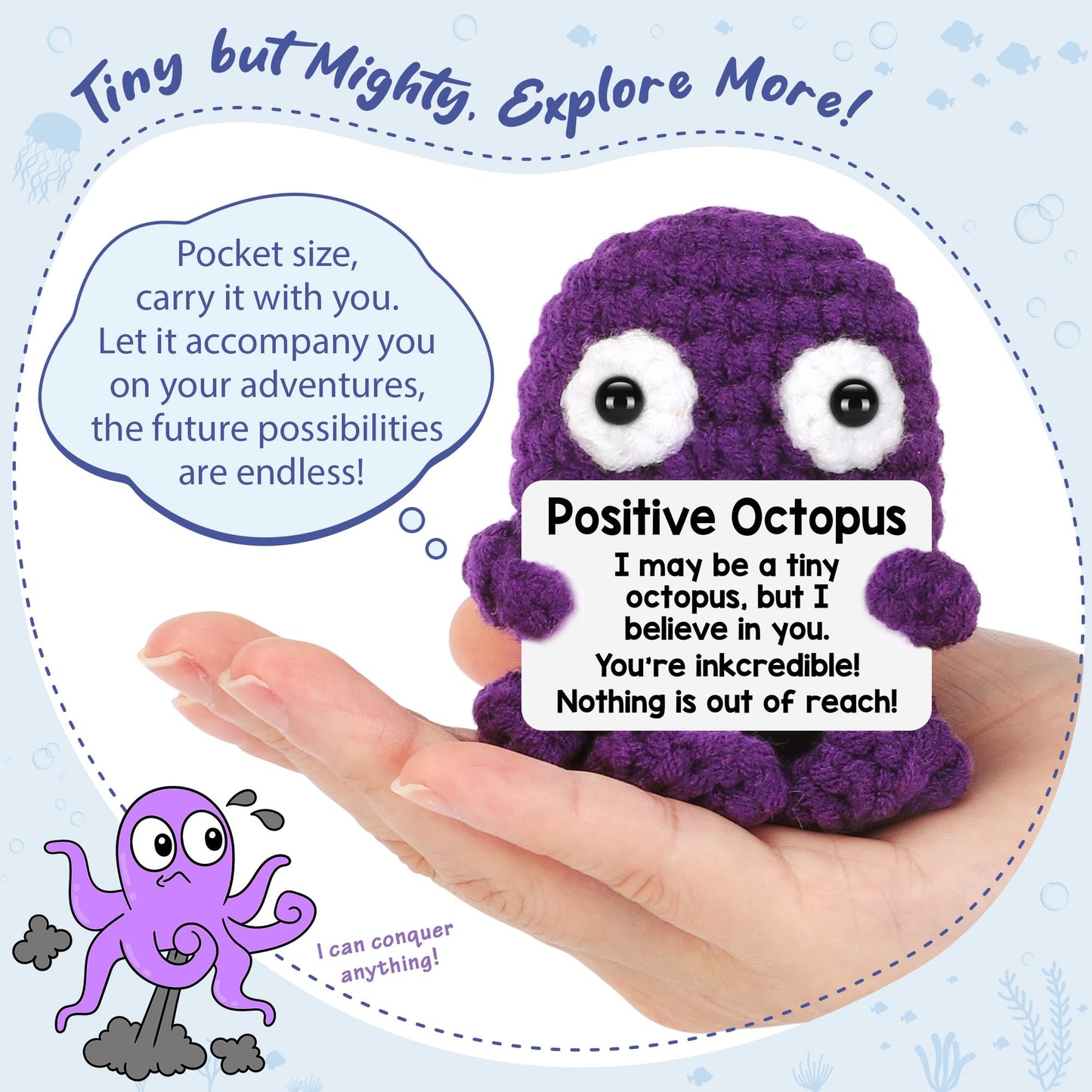 Inspirational Positive Crochet Animals Octopus Gifts Valentines Day Gifts for Kids Her Handmade Emotional Cheer Up Support Menta