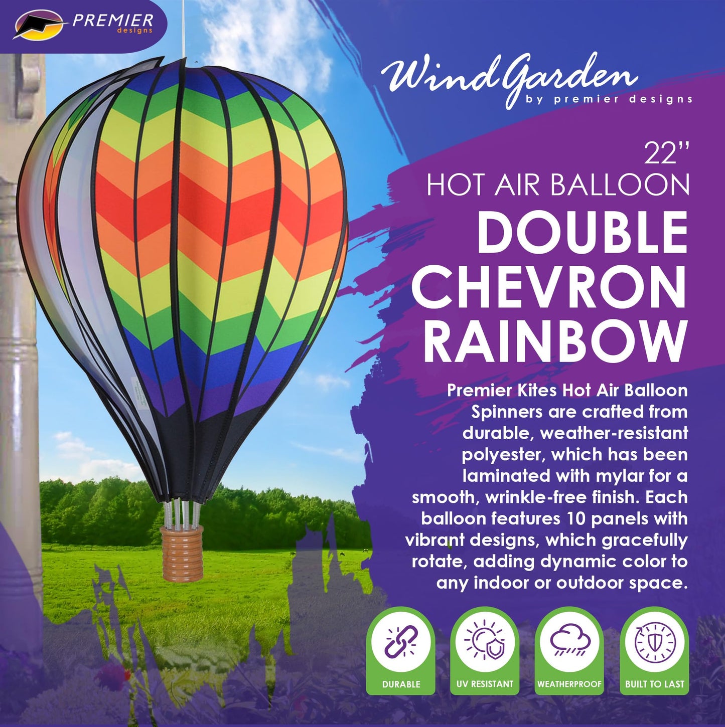 22 in. Hot Air Balloon - Double Chevron Rainbow