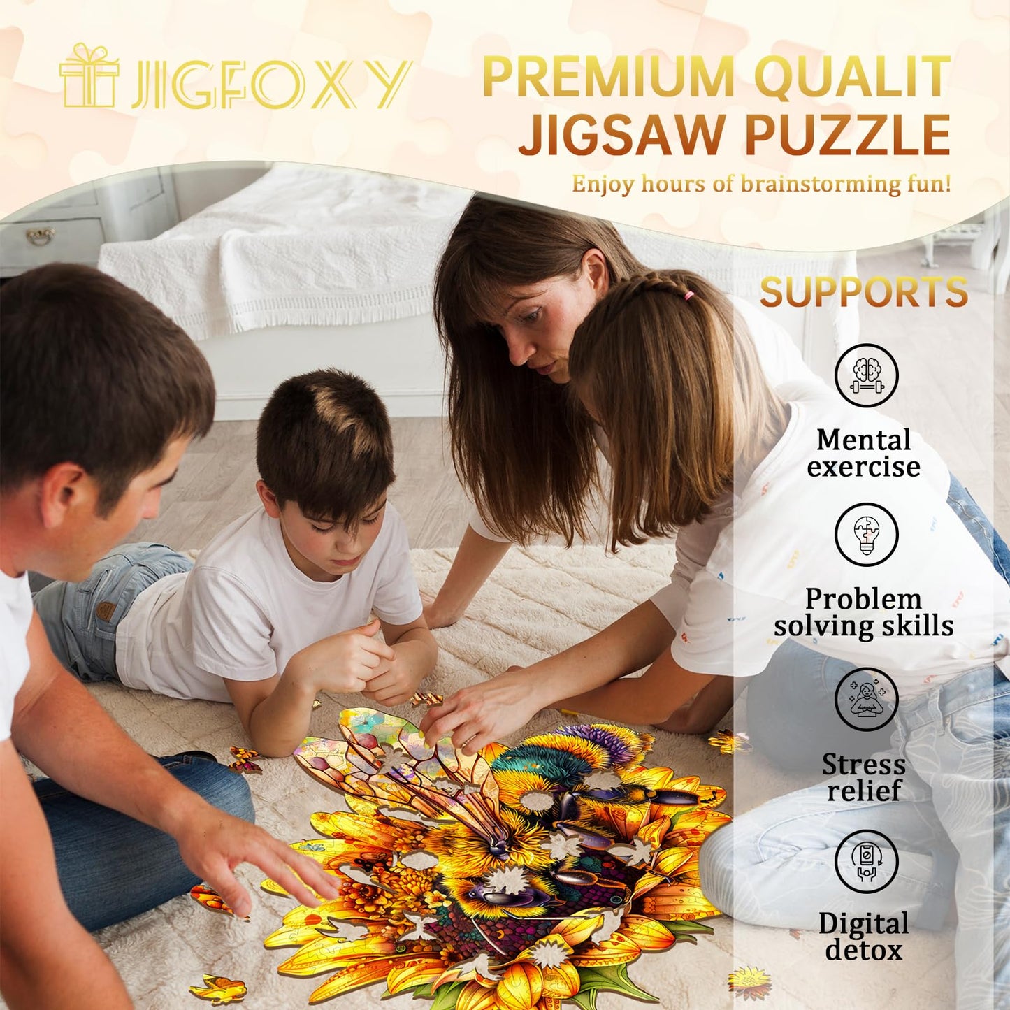 Jigfoxy Wooden Puzzles for mature-themeds  Bee Wood Puzzles mature-themed  Unique Animal Shape Wooden Jigsaw Puzzles for mature-themeds  Birthday Gifts for Puzzle Lovers  Family  Friend (M-11.4 * 10.9in-185pcs)