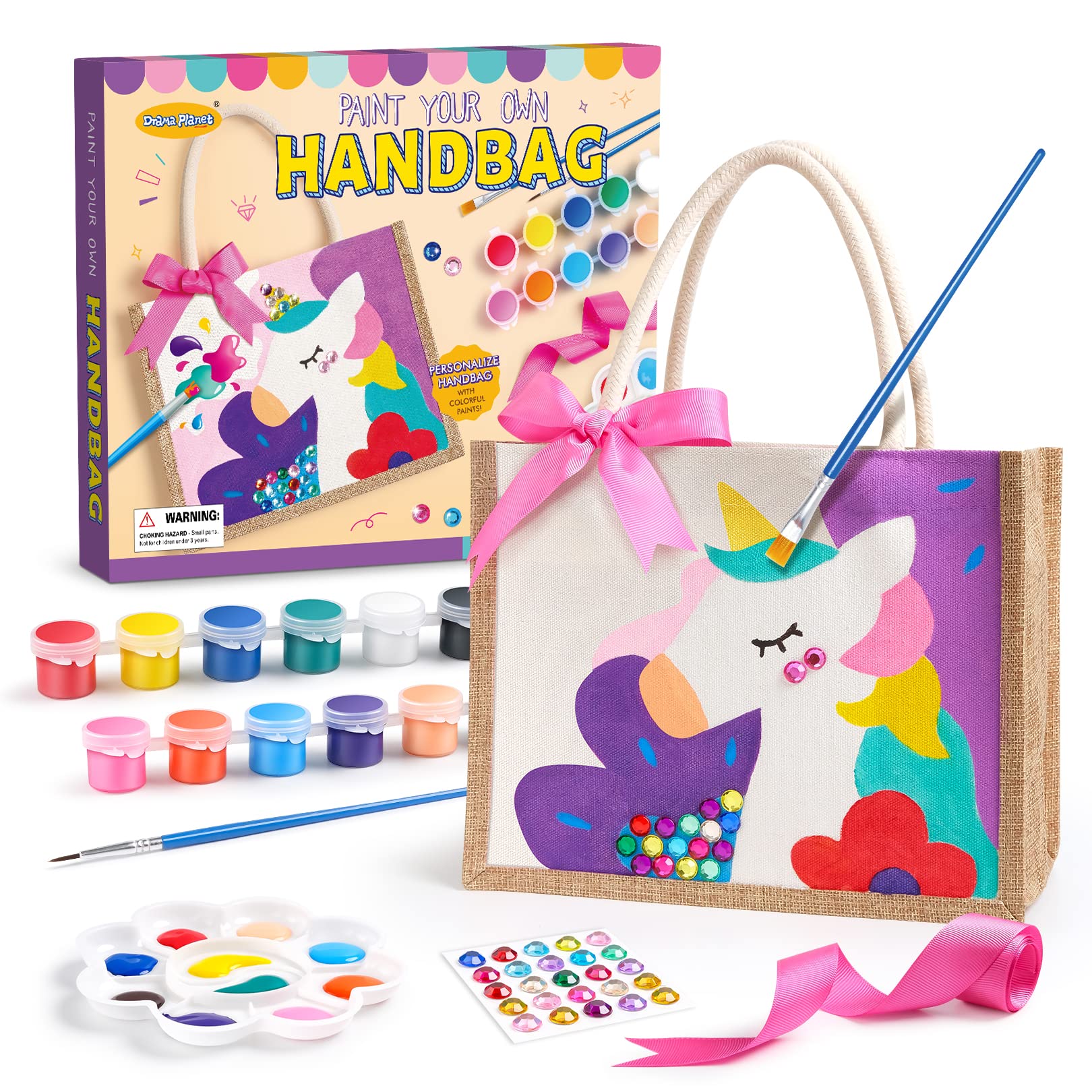 Drama Planet Painting Kit, Paint Your Own Handbag, Arts and Crafts for Girls, Art Activities & DIY Personalized Handbag, Great G