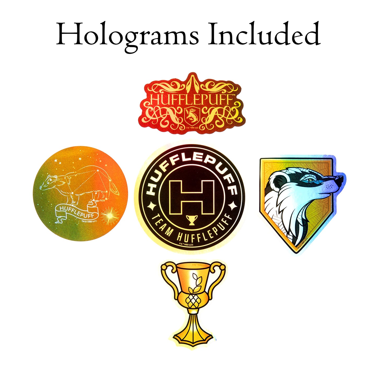 CON*QUEST Harry Potter Hufflepuff Vinyl Stickers - 60 Pack, Waterproof, UV Resistant, Multicolor Hologram Design