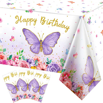 Butterfly Happy Birthday Tablecloth, Butterfly Party Decoration Rectangular Watercolor Butterfly Table Cover Spring Themed Plast